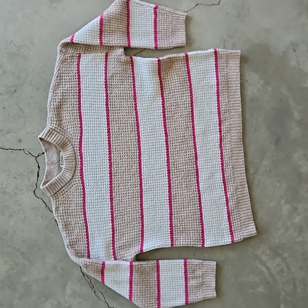 American Eagle Outfitters Pink and Cream Striped Sweater
